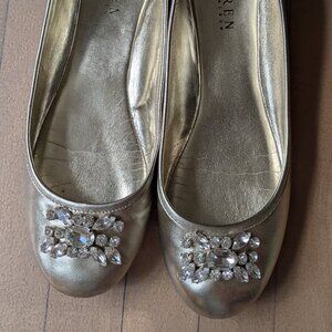 Vintage Ralph Lauren Gold Jeweled Leather Flats Size 8
